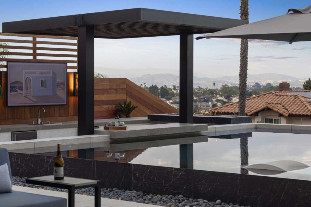 Backyard of Newly Remodeled Del Mar home by Evoscapes.