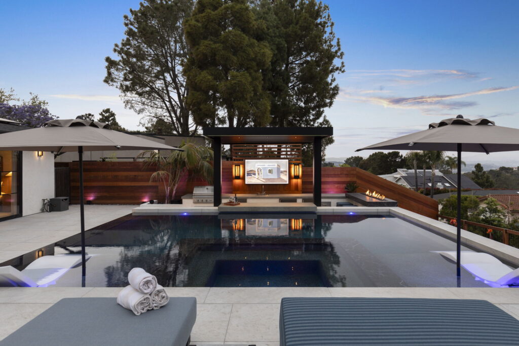 Backyard of Newly Remodeled Del Mar home by Evoscapes.